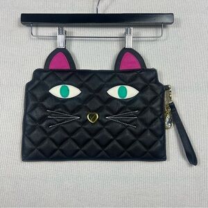 Betsy Johnson Cat Clutch Wristlet OS Quilted Pouch